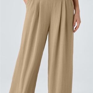 Halara High Waisted Pocket Wide Leg Flowy Solid Palazzo Casual Linen-Feel Pants